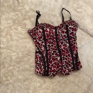 Leopard print black pink corset top